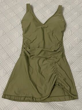 Women’s Olive Green Ruched Swim Dress, Size Small, NEW!